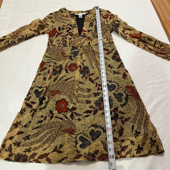 Diane Von Furstenberg Silk Brown Sheer Sleeves Knee Length Floral Dress Size 4 - Picture 12 of 13